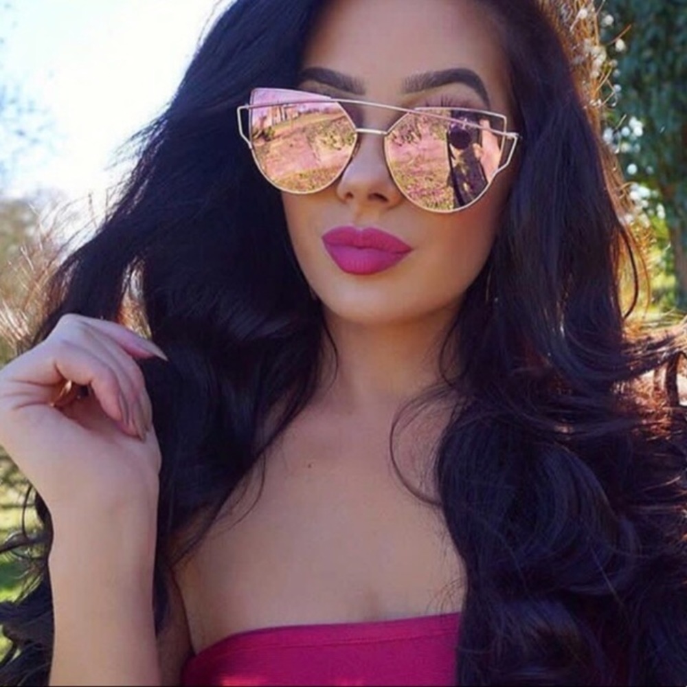 Oversized Mirror Sunglasses Pink Metal Frames - Picture 8 of 8
